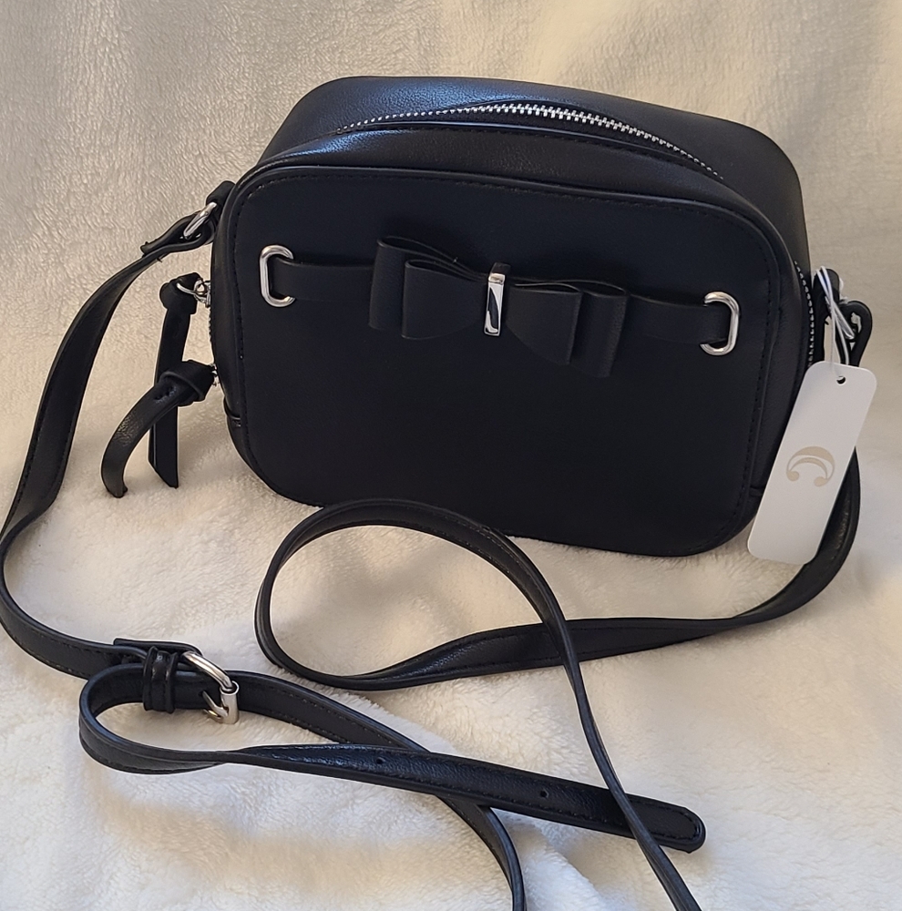 Charming Charlie Black Crossbody Bag with Bow Accent